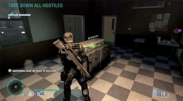 The supply crate in the storage at the back of the embassy - Mission 4 - Russian Embassy - Optional missions assigned by Charlie - Tom Clancys Splinter Cell: Blacklist - Game Guide and Walkthrough