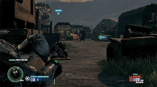 The initial area is being patrolled, among others, by an enemy with shield - Mission 1 - Smugglers Compound - Additional missions assigned by Briggs - Tom Clancys Splinter Cell: Blacklist - Game Guide and Walkthrough