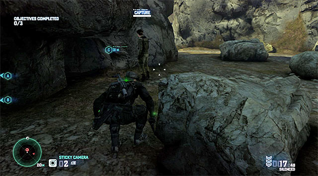 While attempting to surprise the enemy, watch out for the mines and the security camera - Grim's missions - High Value Targets - Tom Clancys Splinter Cell: Blacklist - Game Guide and Walkthrough