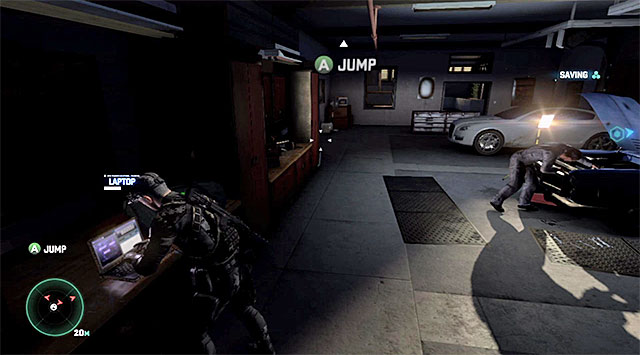 The laptop is to the left of the car that the mechanic is working at - Main campaign missions - Blacklist Laptops - Tom Clancys Splinter Cell: Blacklist - Game Guide and Walkthrough