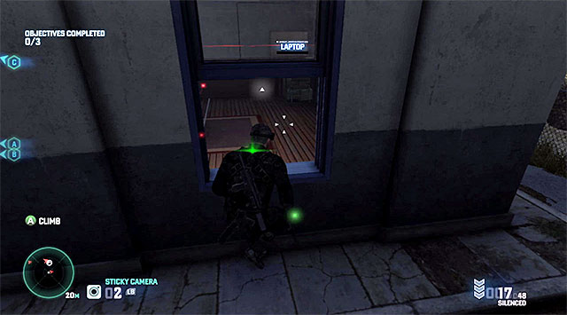 The best way to get to the room with the laptop, is through the open window - Grim's missions - Blacklist Laptops - Tom Clancys Splinter Cell: Blacklist - Game Guide and Walkthrough