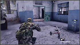 You may exit the building and proceed towards a blue gate seen in the distance #1 - Walkthrough - Diwaniya, Iraq - Walkthrough - Tom Clancys Splinter Cell: Conviction - Game Guide and Walkthrough