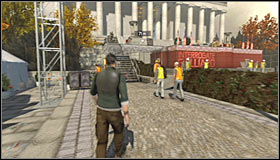 Exit the booth after listening to a new conversation with Grim and turn right twice #1, heading towards a stage located directly in front of the Lincoln Memorial #2 - Walkthrough - Lincoln Memorial - Walkthrough - Tom Clancys Splinter Cell: Conviction - Game Guide and Walkthrough