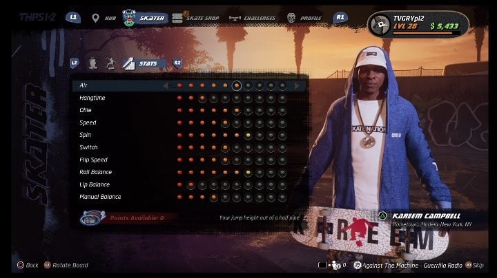 Basic skills can be developed with the points - Tony Hawks Pro Skater 1+2: Kareem Campbell guide, skills - Original skaters - Tony Hawks Pro Skater 1+2 Guide