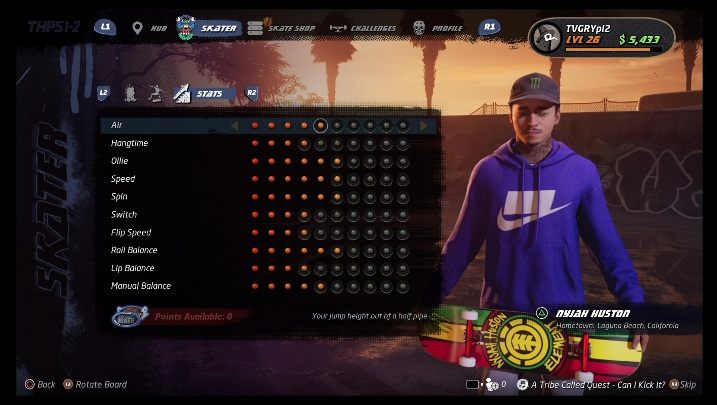 Basic skills can be developed with the points - Tony Hawks Pro Skater 1+2: Nyjah Huston guide, skills - New skaters - Tony Hawks Pro Skater 1+2 Guide