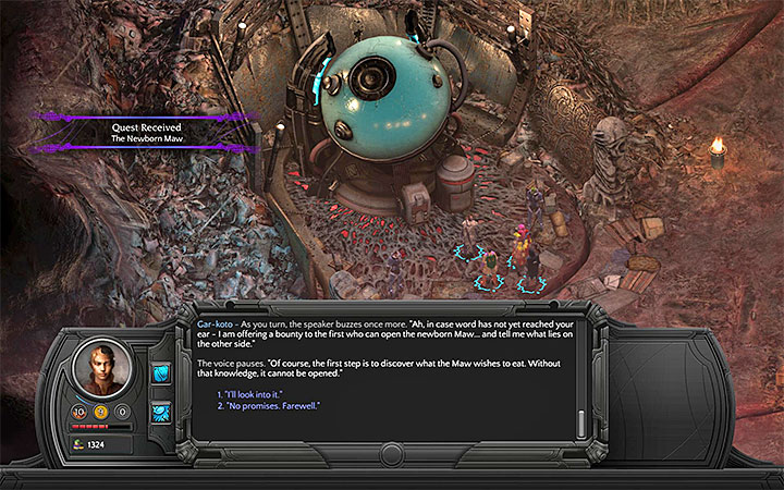 Talk to Gar-koto about the new Maw - The Newborn Maw - side quest walkthrough | Small Nihilesh - Bloom: Small Nihilesh - Torment: Tides of Numenera Game Guide