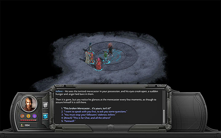 Begin the conversation by asking about the found merecaster. - Severed Child - side quest walkthrough | Valley of Dead Heroes - Valley of Dead Heroes - Torment: Tides of Numenera Game Guide