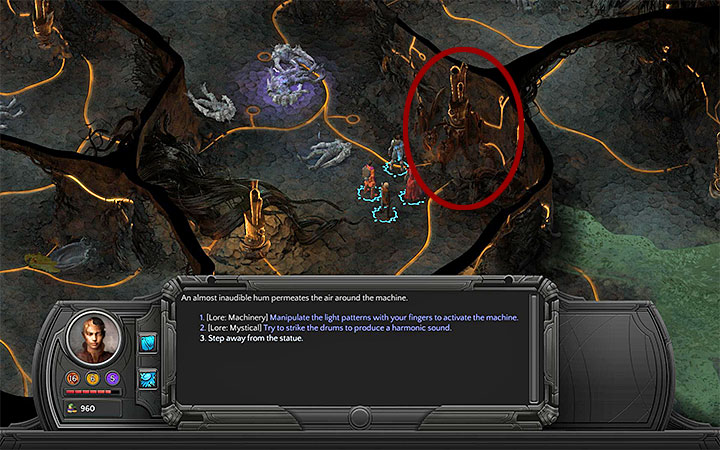 Reaching the device marked in the picture above can help you avoid fighting the sticha (M11 - Shaky Foundations - side quest walkthrough | Underbelly - Sagus Cliffs: Underbelly - Torment: Tides of Numenera Game Guide