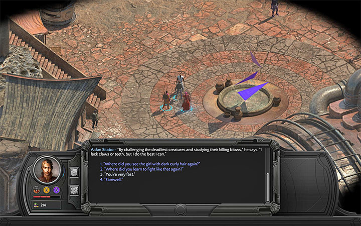 Aidan Sitabo is standing at the unusual-looking fountain. - Cliffs Edge Map - M6 - Sagus Cliffs: Cliffs Edge - Torment: Tides of Numenera Game Guide
