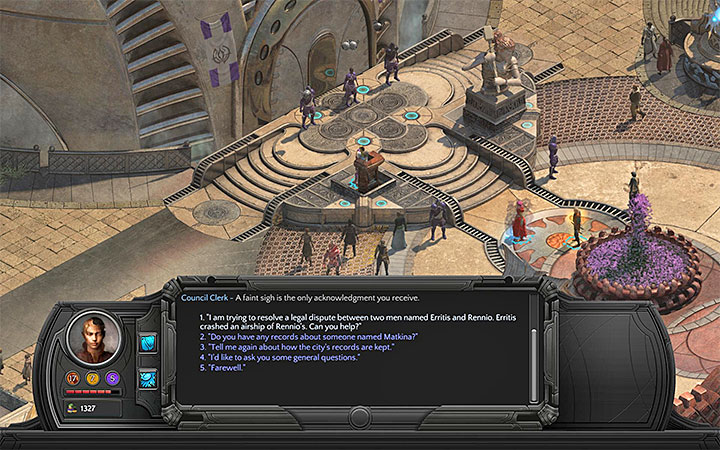 You can meet with Council Clerk if you want to deal with the debt - The Airship Thief - side quest walkthrough | Caravanserai - Sagus Cliffs: Caravanserai - Torment: Tides of Numenera Game Guide