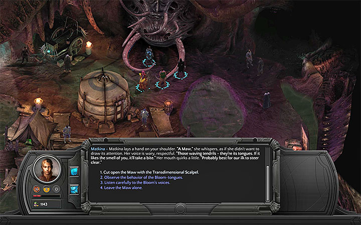 Opt for using the scalpel - Dracogens Price - main quest walkthrough | Memoviras Courtyard - Bloom: Memoviras Courtyard - Torment: Tides of Numenera Game Guide