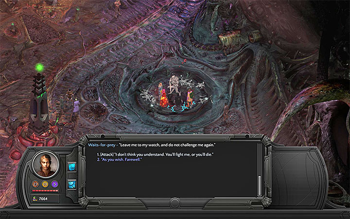 Select the option to attack the construct - How to defeat the Waits-for-prey construct in the Bloom? - Puzzles and additional activities - Torment: Tides of Numenera Game Guide