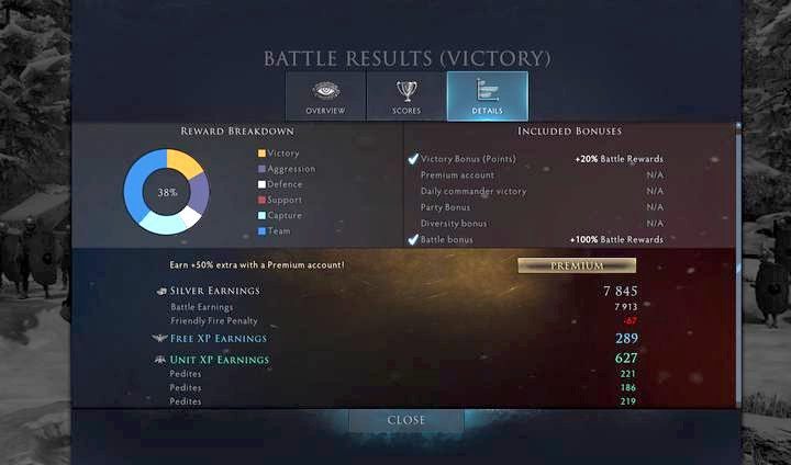 After the battle is over you can check a detailed summary of your achievements. - Experience and promotion in Total War: Arena - Gameplay Basics - Total War Arena Game Guide
