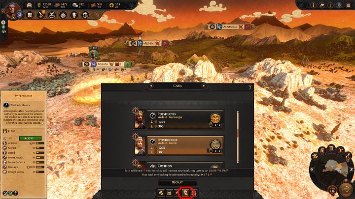 To recruit a hero for your next army in Total War Saga Troy you must first select one of your settlements and then click on the small button at the bottom of the screen Recruit a Hero - Total War Troy: Second Army - how to recruit a hero? - FAQ - Total War Troy Guide