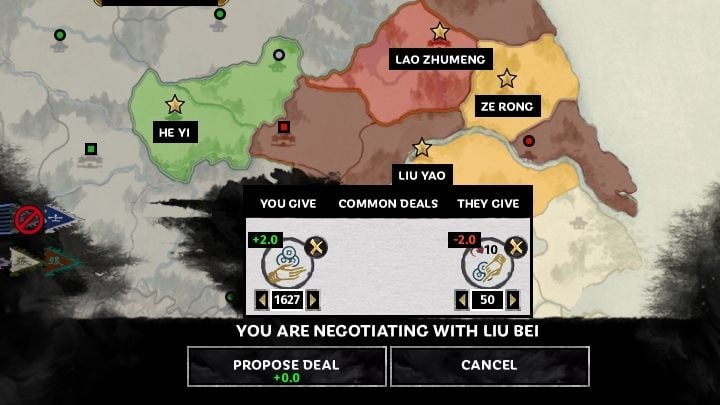 The diplomatic negotiations window. - Diplomacy and trade in Total War Three Kingdoms - Gameplay mechanics - Total War Three Kingdoms Guide