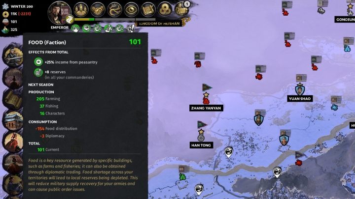 Food supplies and reserves are as important as food production. - Food in Total War Three Kingdoms - Gameplay mechanics - Total War Three Kingdoms Guide