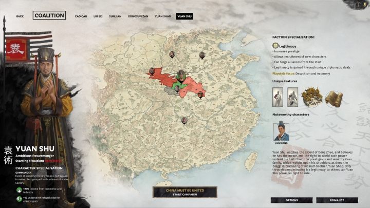 Yuan Shu selection window. - All available warlords (faction leaders) in Total War Three Kingdoms - Basics - Total War Three Kingdoms Guide