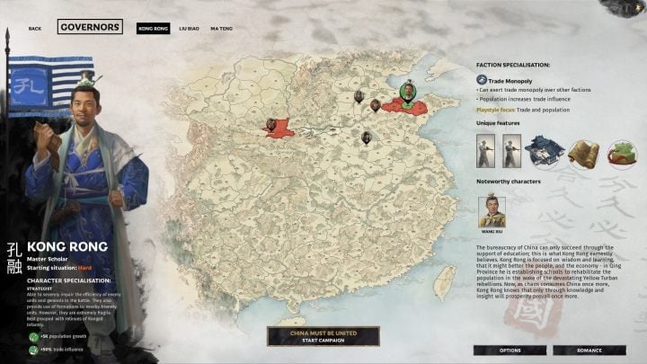 Kong Rong selection window. - All available warlords (faction leaders) in Total War Three Kingdoms - Basics - Total War Three Kingdoms Guide