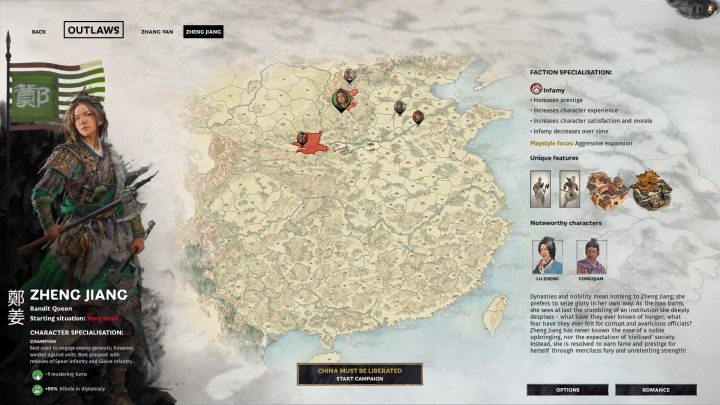 Zheng Jiang selection window. - All available warlords (faction leaders) in Total War Three Kingdoms - Basics - Total War Three Kingdoms Guide