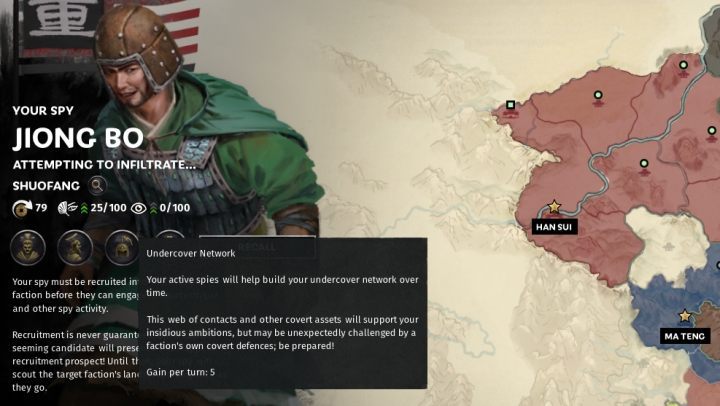 The number of available resources can be checked on the spys portrait. - Undercover Network & Spies in Total War Three Kingdoms - Gameplay mechanics - Total War Three Kingdoms Guide