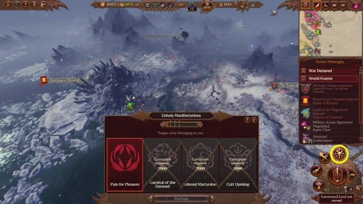 You can select the Unholy Manifestation from the round menu in the bottom right corner - Total War Warhammer 3: The Great Game - Factions and Races - Total War Warhammer 3 Guide