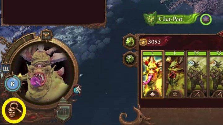 To open the equipment menu, select any lord or hero and click on the magnifying glass under their portrait in the lower left corner - Total War Warhammer 3: Equipment and missions - details - Lords and heroes - Total War Warhammer 3 Guide