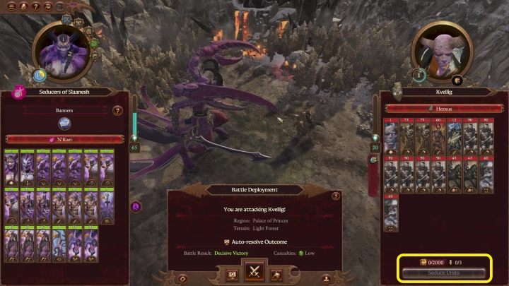 Before each battle Slaanesh can convince a few enemy squad to switch sides - Total War Warhammer 3: Slaanesh - unique mechanics - Slaanesh - Total War Warhammer 3 Guide