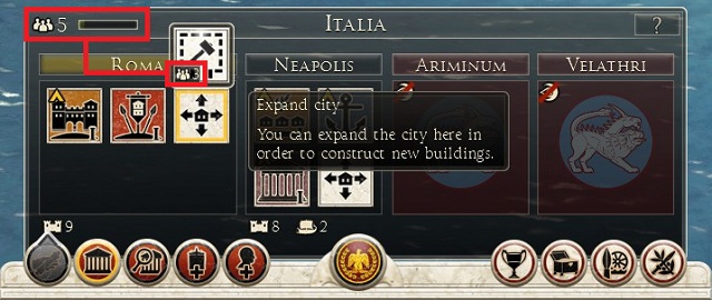 If requirements are met, click LMB on expansion town options and your region will get new building spot - Expansion and development of the province | Strategic map - Strategic map - Total War: Rome II Game Guide