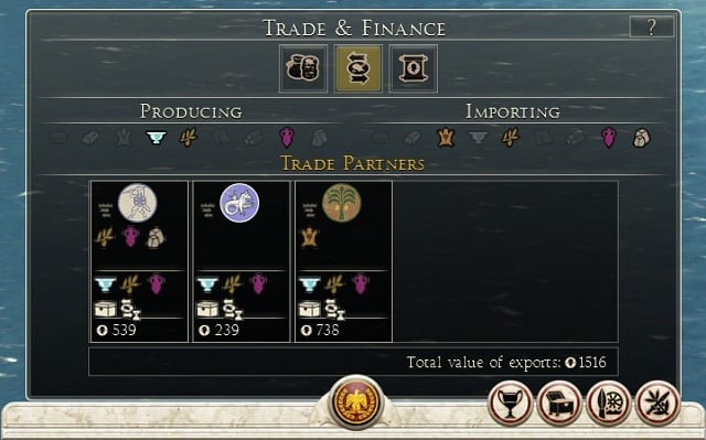 The last tab summarizes finances of the last two turns - Trade and finance | Strategic map - Strategic map - Total War: Rome II Game Guide