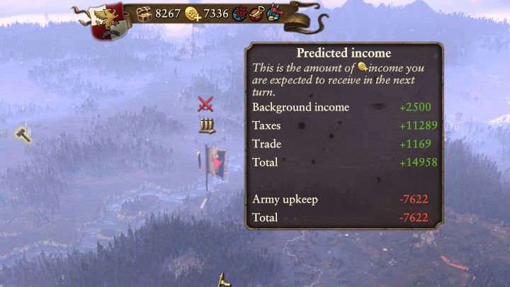 Army upkeep can be checked by hovering over the icon located in the top of the screen. - The size of the army and replenishing casualties | Army - Army - Total War: Warhammer Game Guide