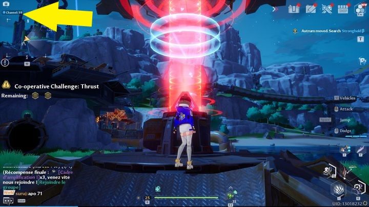 To change channels you must unlock the cursor with the Alt key, then move it to where the yellow arrow pictured above points - Tower of Fantasy: Server channel - how to change? - FAQ - Tower of Fantasy Guide