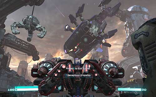 After short animation turn back and use lever to activate machinegun turret - Chapter 2 - Defend the Ark - p. 1 - Walkthrough - Transformers: Fall of Cybertron Game Guide & Walkthrough