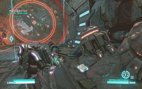 When you get to the big red doors look at the ground on the right side where you will find audio log #25 (picture) - Chapter 6 - Death from Above - p. 1 - Walkthrough - Transformers: Fall of Cybertron Game Guide & Walkthrough