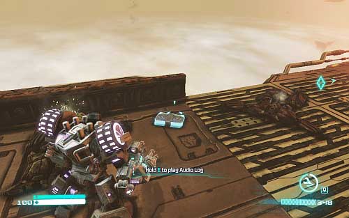 When you destroy the ammo depot you will have to move left and use grapple to jump from one platform to another - Chapter 8 | Audio Logs - Audio Logs - Transformers: Fall of Cybertron Game Guide & Walkthrough