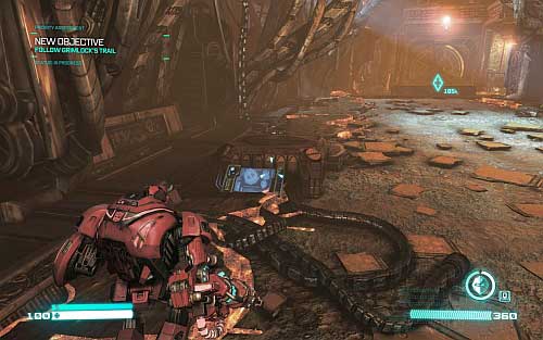 When your ally opens the doors move to the corridor and look on the left side - Chapter 4 | Blueprints - Blueprints - Transformers: Fall of Cybertron Game Guide & Walkthrough