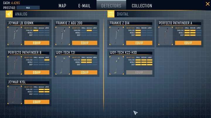 In-game detectors. - Available detectors in Treasure Hunter Simulator - Gameplay mechanics - Treasure Hunter Simulator Guide