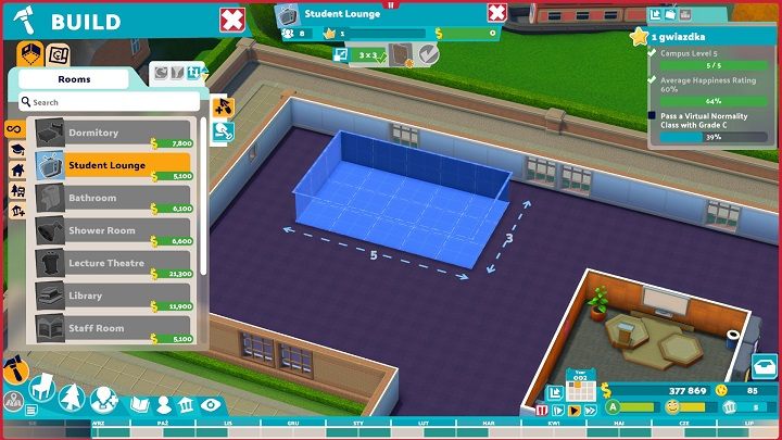 Every time you start building a new room, the game shows its minimum dimensions - Two Point Campus: Beginners guide - Basics - Two Point Campus Guide