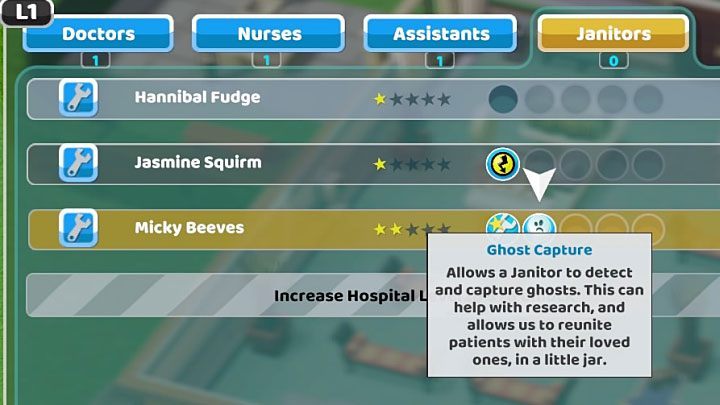 To catch ghosts, you must have Janitors with the Ghost Capture ability - Trophies and achievements in Two Point Hospital - Appendix - Two Point Hospital Game Guide