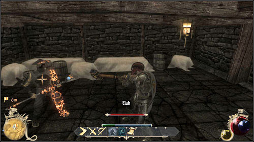 The first part of the mission is recovering the cursed Grimoire of Elah, which can be found in the dorms (M23:7) - Grimoire of Elah, Feeling Well | Quests - Necromancers Guild - Quests - Necromancers Guild - Two Worlds II Game Guide