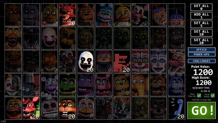 The number of animatronics required to achieve 1200 score points with intelligence set to 20 points. - Animatronics Intelligence in Ultimate Custom Night - Game Mechanics - Ultimate Custom Night Game Guide
