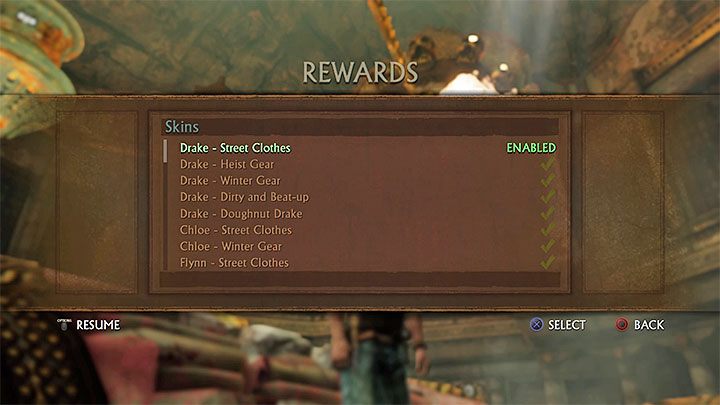 New character skins are tied with making progress in the campaign - Uncharted 2 Guide