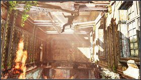 Going further, we descend the stairs and run down the corridor that will collapse under our feet - Uncharted 3: Chapter 7 - Stay in the Light walkthrough - Walkthrough - Uncharted 3 Drakes Deception Guide