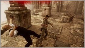 After a short conversation with our comrades, we go to the well which we have used to descend into the underground - Uncharted 3: Chapter 11 - As Above, So Below part 2 walkthrough - Walkthrough - Uncharted 3 Drakes Deception Guide