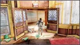 As soon as the pirates on the balcony are out, we run towards the door to grab the grenade launcher left by the recently killed enemy - Uncharted 3: Chapter 14 - Cruisin for a Bruisin walkthrough - Walkthrough - Uncharted 3 Drakes Deception Guide