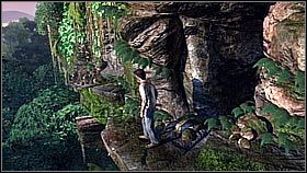 After collecting the necklace, Nate continued his journey on the rocky shelf to the left instead of going back to the vine - Uncharted 1: A Surprising Find - Chapter 3 walkthrough - Walkthrough - Uncharted Drakes Fortune Guide