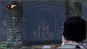 After the bandit was defeated, the hero made his way to the other side of the demolished floor (to the balcony, and from there to the next columns) - Uncharted 1: Sanctuary - Chapter 13 walkthrough - Walkthrough - Uncharted Drakes Fortune Guide