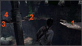 After defeating them, Nathan followed the trail of dead bodies by jumping over the gaps in the floor - Uncharted 1: On the Trail of the Treasure - Chapter 15 walkthrough - Walkthrough - Uncharted Drakes Fortune Guide
