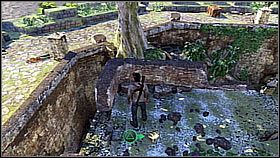 Nate climbed the castle walls by using the footbridge and turned left - Uncharted 1: The Fortress - Chapter 5 walkthrough - Walkthrough - Uncharted Drakes Fortune Guide