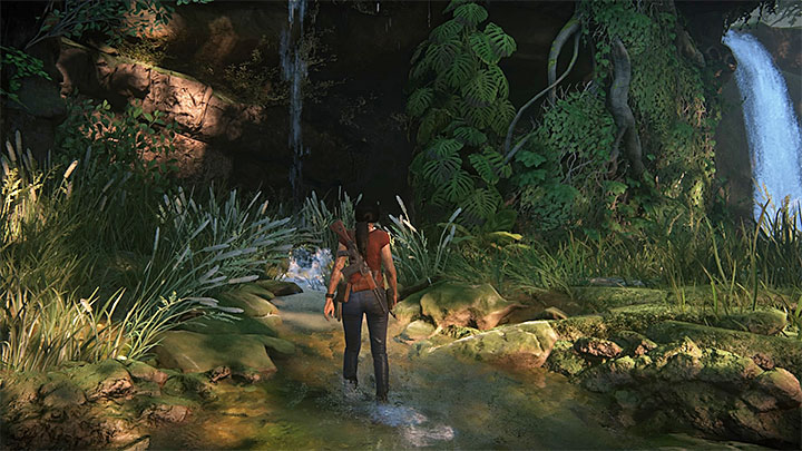 While exploring the new part of the jungle, stop the jeep after reaching the location with two small waterfalls - - Homecoming - Walkthrough - Uncharted: The Lost Legacy Game Guide