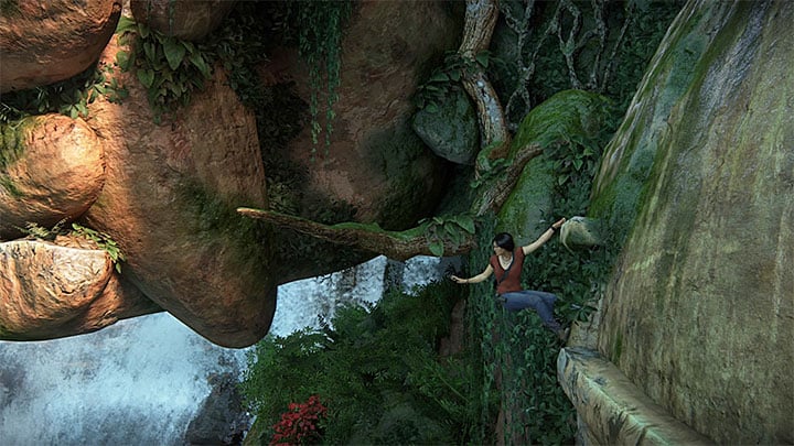 During the climb there is a moment in which you have to lean back - -The climb - Walkthrough - Uncharted: The Lost Legacy Game Guide